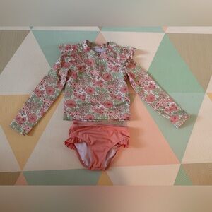 Janie and Jack Pink Long-Sleeve Rashguard with Coral Ruffle Bottoms Size 4